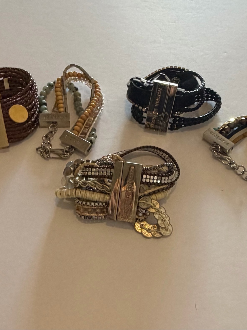 Vintage 5 Victoria Emerson Neutral Multi-Texture Wrap Bracelet Lot Bundle 5